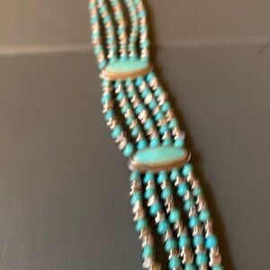 Vintage made in Thailand 925 Sterling Silver Turquoise & silver 5 strand brac